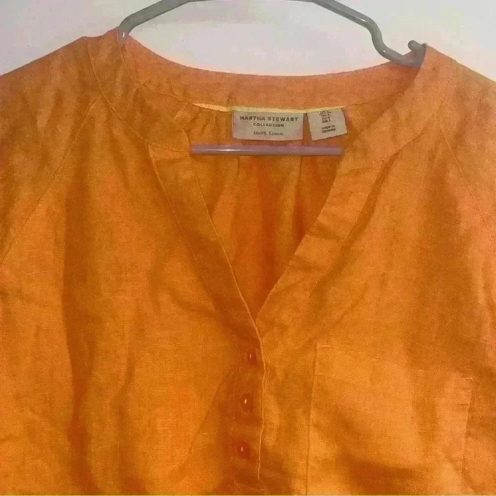 Martha Stewart collection 100% Linen orange 🍊 long sleeve dress NWOT size L - Picture 3 of 10